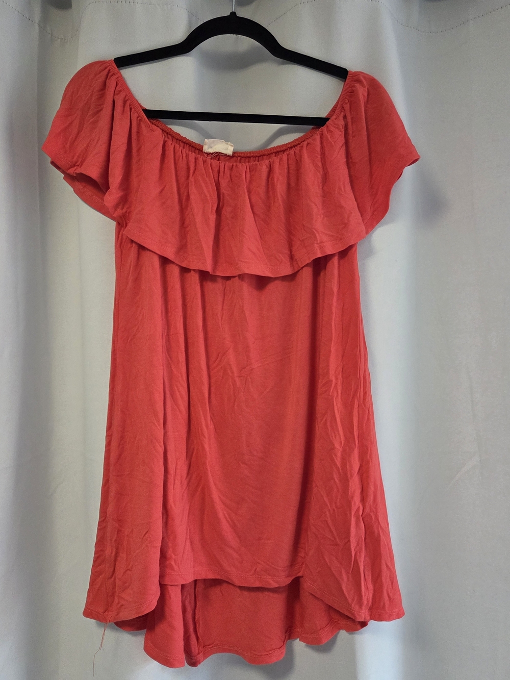 1.4.3. Story by Line Up Coral Off-The-Shoulder Bamboo Ruffle Top - Size L